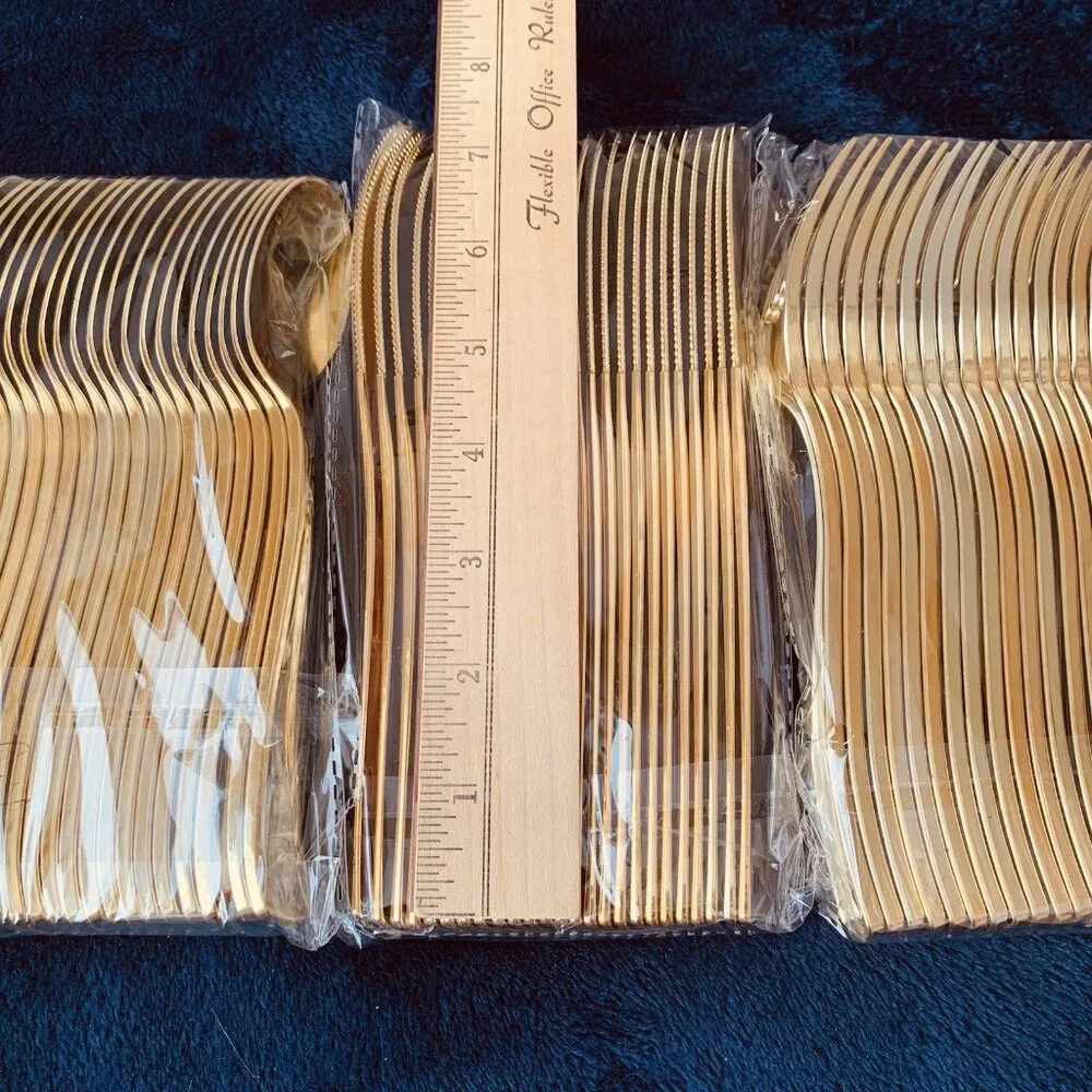 Golden‎ Plastic Knives, Forks, Spoons Heavyweight Weddings Parties Unused